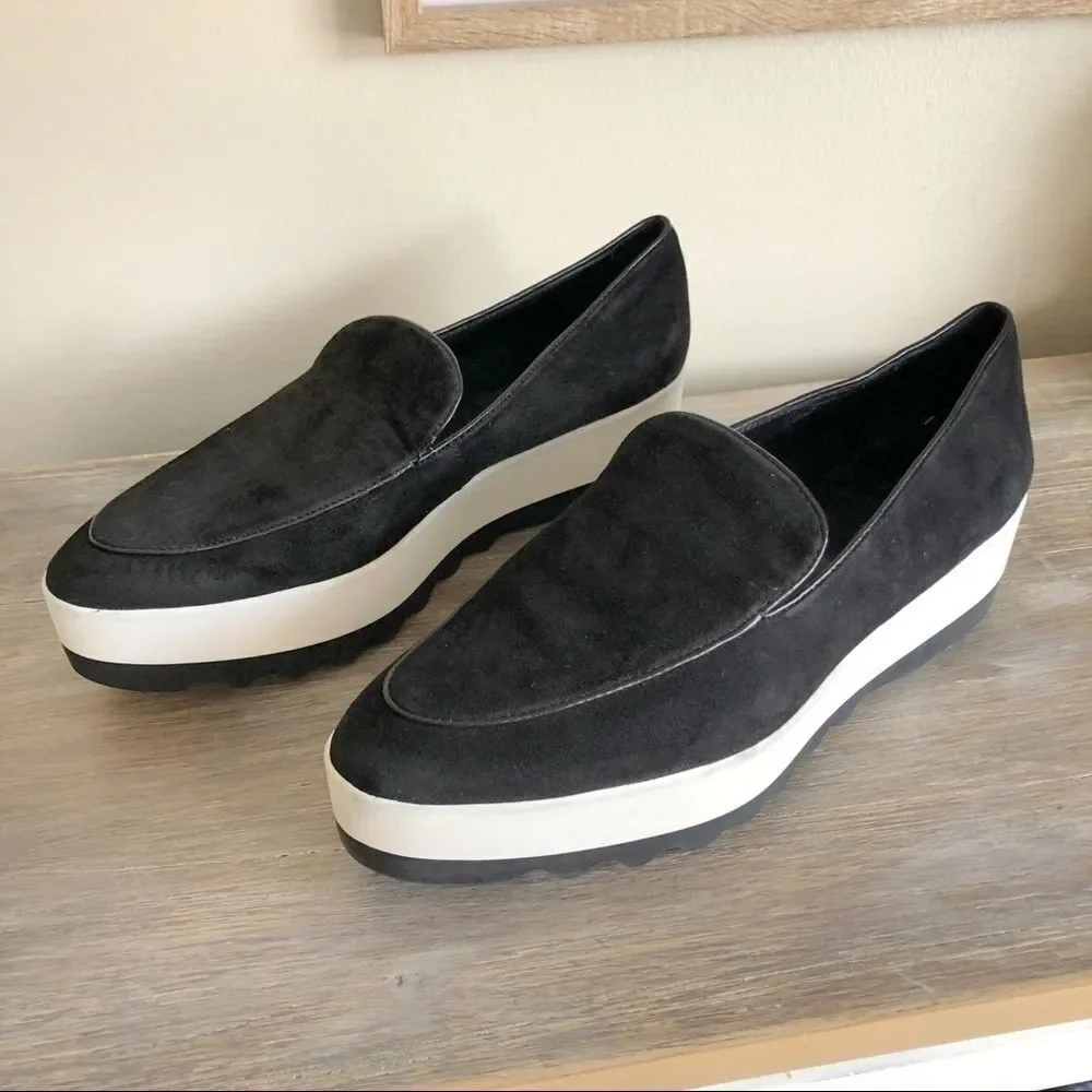 Donna Karan Black Suede platform Slip Ons size 8